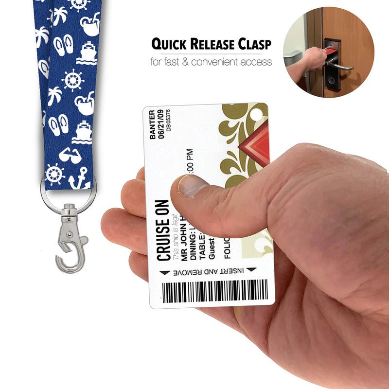Cruise On Lanyard Essentials (2-Pack) for 2026 & 2027, ID Holder, Detachable Key Card Badge & Waterproof Ship Card Holder for Cruise Cards (Blue Nautical) - Image 4